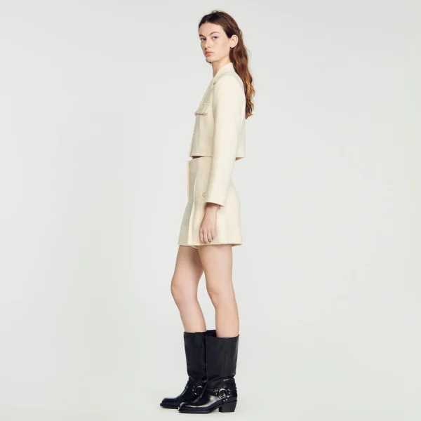 Sandro Paris Shorts De Tweed Com Cintura Alta-Mulheres Se Adequa