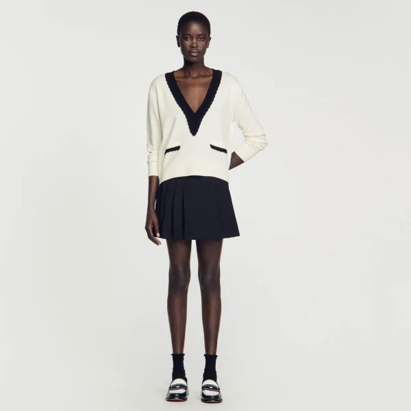 Sandro Paris Sueter Bicolor Com Decote Em V-Mulheres Suéteres E Cardigans