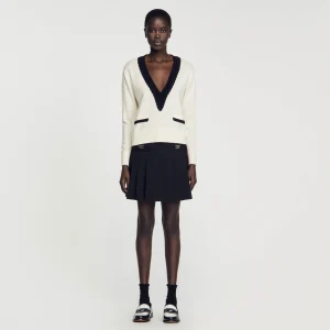 Sandro Paris Sueter Bicolor Com Decote Em V-Mulheres Suéteres E Cardigans