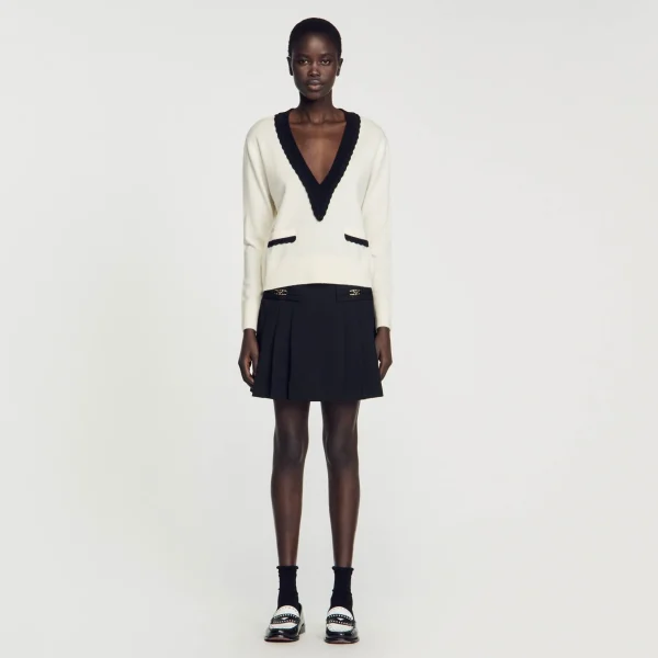 Sandro Paris Sueter Bicolor Com Decote Em V-Mulheres Suéteres E Cardigans