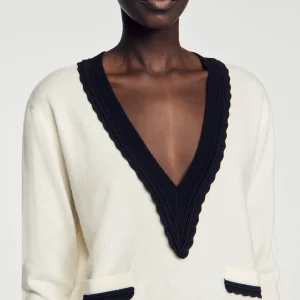 Sandro Paris Sueter Bicolor Com Decote Em V-Mulheres Suéteres E Cardigans
