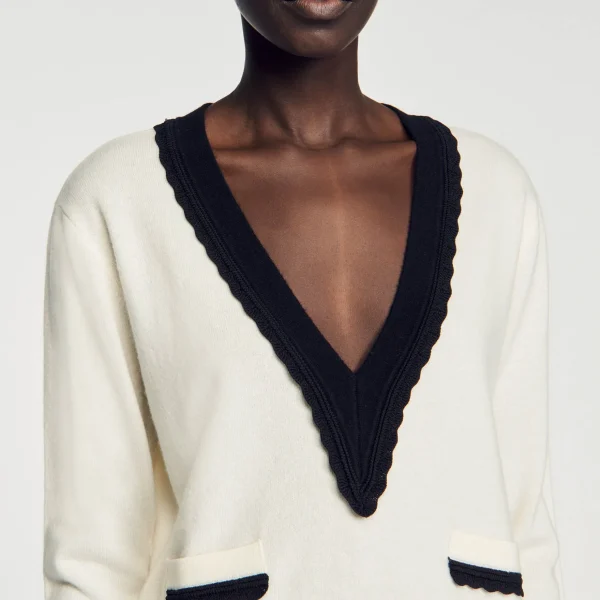 Sandro Paris Sueter Bicolor Com Decote Em V-Mulheres Suéteres E Cardigans