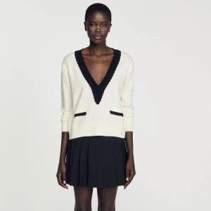 Sandro Paris Sueter Bicolor Com Decote Em V-Mulheres Suéteres E Cardigans