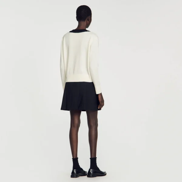 Sandro Paris Sueter Bicolor Com Decote Em V-Mulheres Suéteres E Cardigans