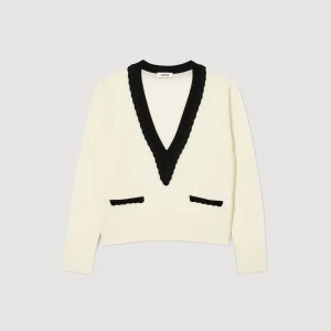 Sandro Paris Sueter Bicolor Com Decote Em V-Mulheres Suéteres E Cardigans
