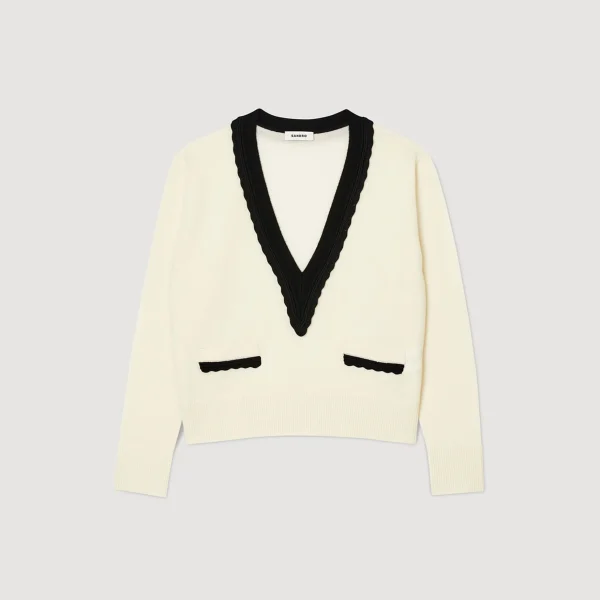 Sandro Paris Sueter Bicolor Com Decote Em V-Mulheres Suéteres E Cardigans