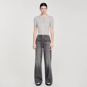 Sandro Paris Sueter Curto Tipo Polo-Mulheres Suéteres E Cardigans
