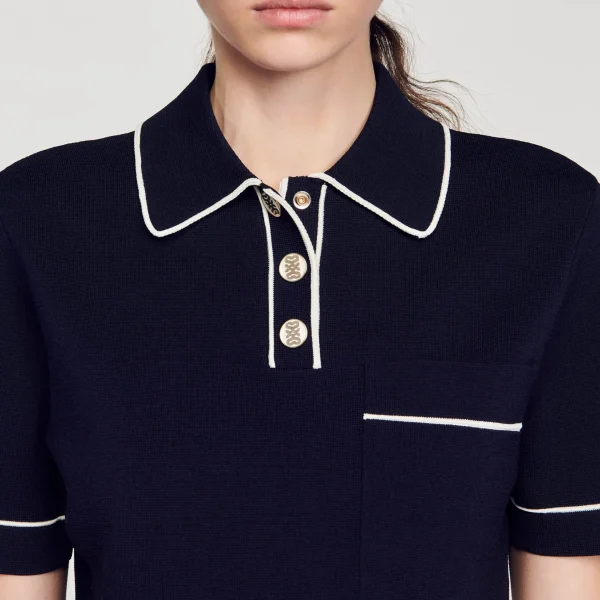 Sandro Paris Sueter Curto Tipo Polo-Mulheres Suéteres E Cardigans