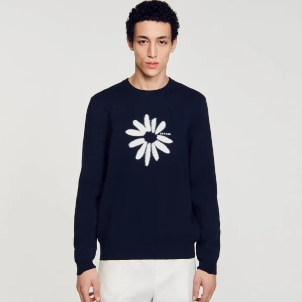 Sandro Paris Sueter Jacquard Com Flor-Homem Suéteres E Coletes