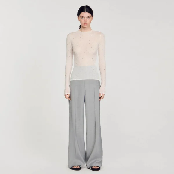 Sandro Paris Sueter Transparente Com Strass-Mulheres Suéteres E Cardigans