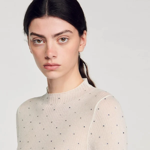 Sandro Paris Sueter Transparente Com Strass-Mulheres Suéteres E Cardigans