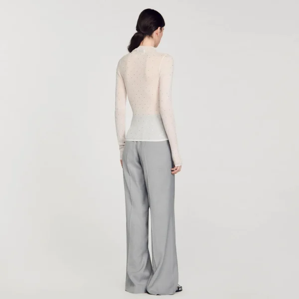 Sandro Paris Sueter Transparente Com Strass-Mulheres Suéteres E Cardigans