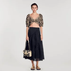 Sandro Paris Top Cropped Bordado Ingles-Mulheres Tops E Camisas