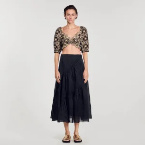 Sandro Paris Top Cropped Bordado Ingles-Mulheres Tops E Camisas