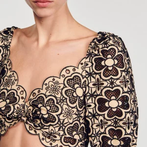 Sandro Paris Top Cropped Bordado Ingles-Mulheres Tops E Camisas