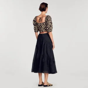 Sandro Paris Top Cropped Bordado Ingles-Mulheres Tops E Camisas