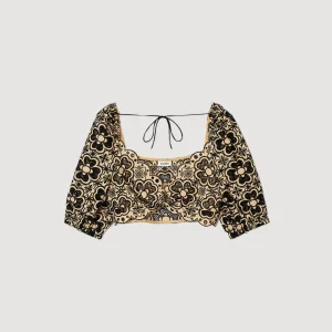 Sandro Paris Top Cropped Bordado Ingles-Mulheres Tops E Camisas