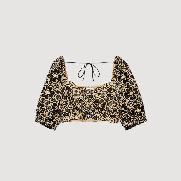 Sandro Paris Top Cropped Bordado Ingles-Mulheres Tops E Camisas