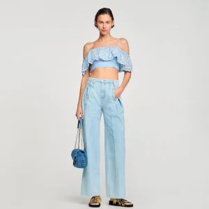Sandro Paris Top Cropped Com Babado-Mulheres Tops E Camisas