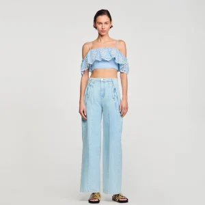 Sandro Paris Top Cropped Com Babado-Mulheres Tops E Camisas