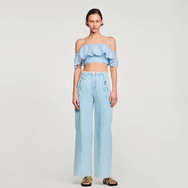 Sandro Paris Top Cropped Com Babado-Mulheres Tops E Camisas