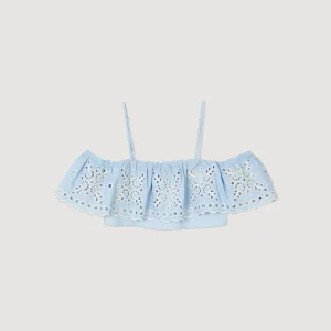 Sandro Paris Top Cropped Com Babado-Mulheres Tops E Camisas