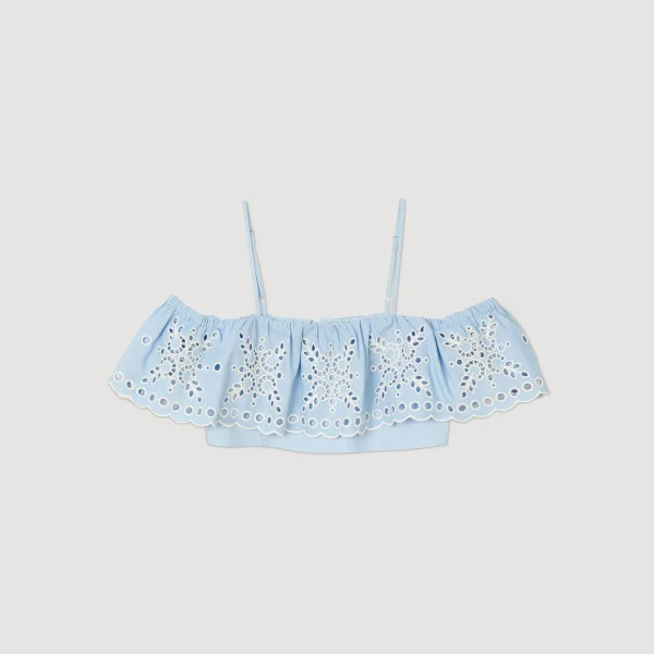 Sandro Paris Top Cropped Com Babado-Mulheres Tops E Camisas