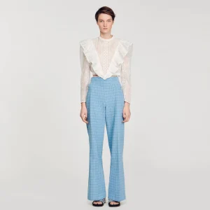Sandro Paris Top Cropped Com Bordado Ingles-Mulheres Tops E Camisas