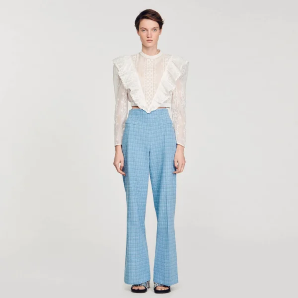 Sandro Paris Top Cropped Com Bordado Ingles-Mulheres Tops E Camisas