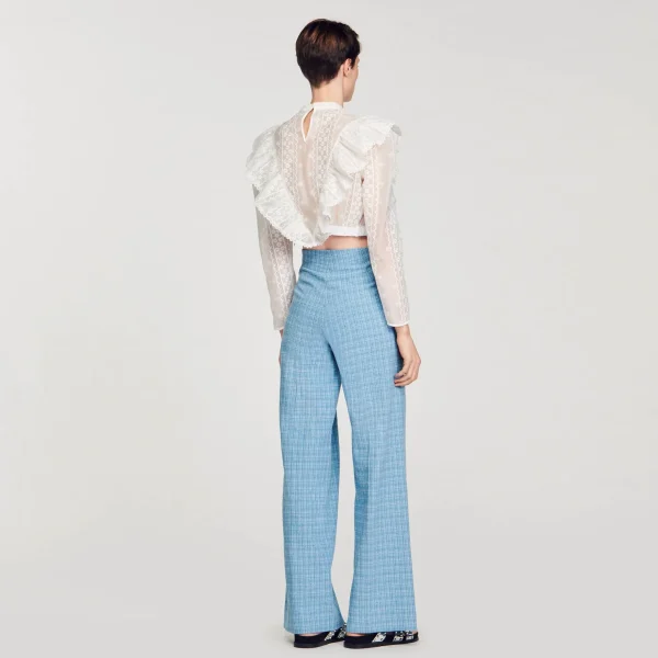 Sandro Paris Top Cropped Com Bordado Ingles-Mulheres Tops E Camisas