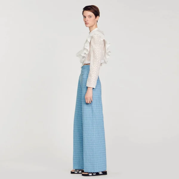 Sandro Paris Top Cropped Com Bordado Ingles-Mulheres Tops E Camisas