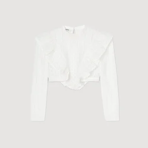 Sandro Paris Top Cropped Com Bordado Ingles-Mulheres Tops E Camisas