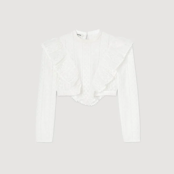 Sandro Paris Top Cropped Com Bordado Ingles-Mulheres Tops E Camisas