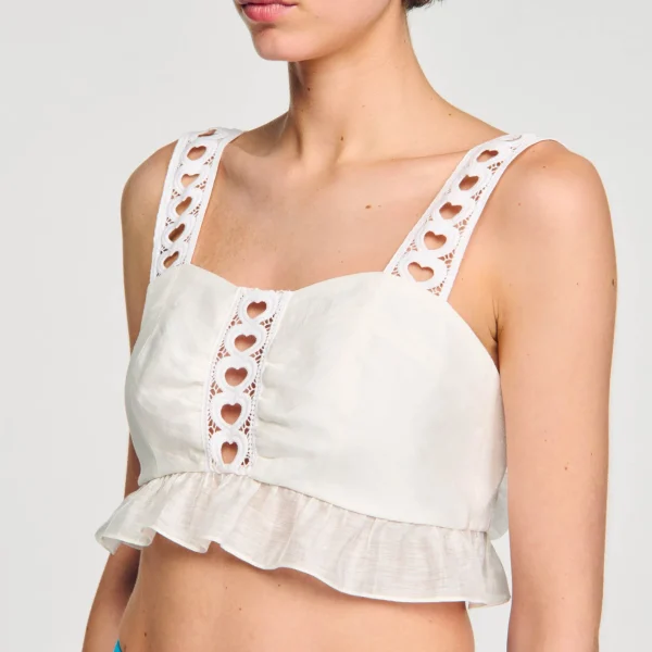 Sandro Paris Top Curto Em Mescla De Linho-Mulheres Tops E Camisas