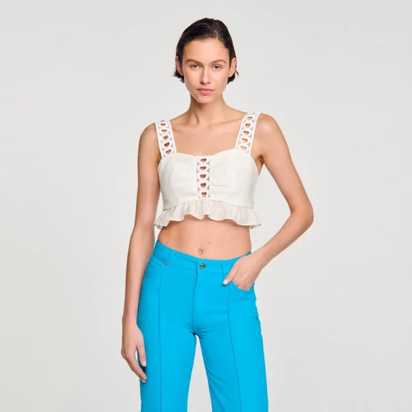 Sandro Paris Top Curto Em Mescla De Linho-Mulheres Tops E Camisas