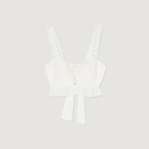 Sandro Paris Top Curto Em Mescla De Linho-Mulheres Tops E Camisas