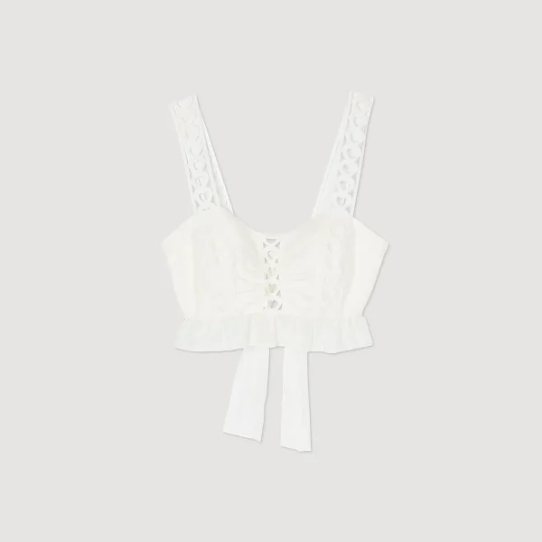 Sandro Paris Top Curto Em Mescla De Linho-Mulheres Tops E Camisas