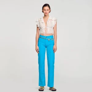 Sandro Paris Top Recortado Com Babados-Mulheres Tops E Camisas