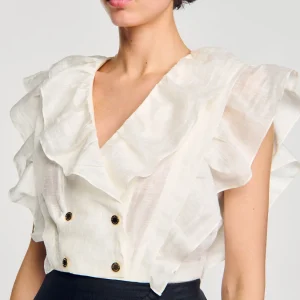 Sandro Paris Top Recortado Com Babados-Mulheres Tops E Camisas
