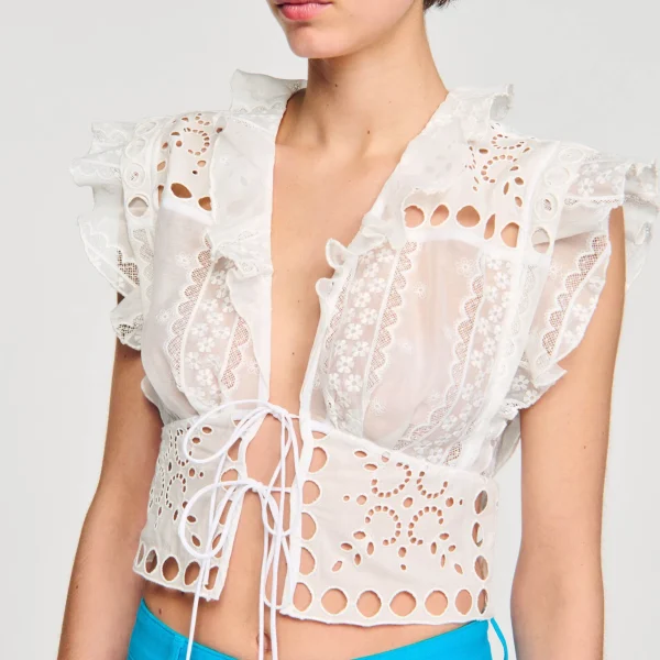 Sandro Paris Top Recortado Com Babados-Mulheres Tops E Camisas