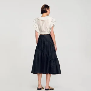 Sandro Paris Top Recortado Com Babados-Mulheres Tops E Camisas