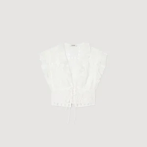 Sandro Paris Top Recortado Com Babados-Mulheres Tops E Camisas