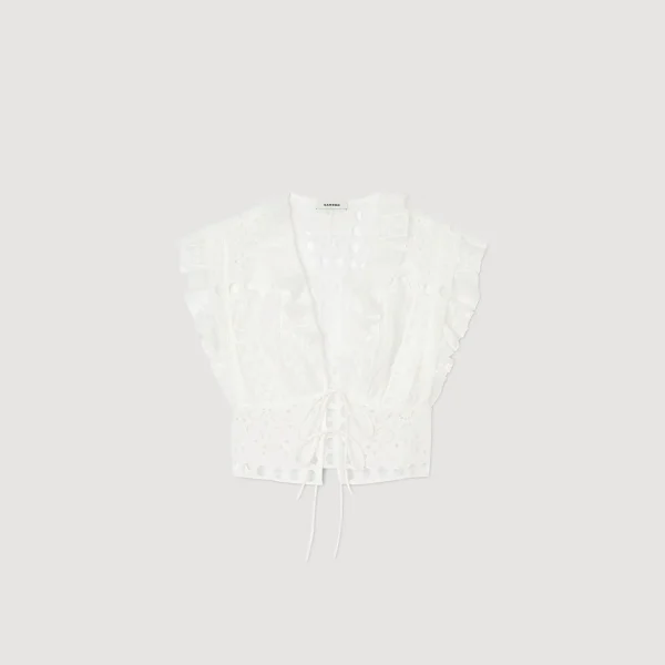 Sandro Paris Top Recortado Com Babados-Mulheres Tops E Camisas