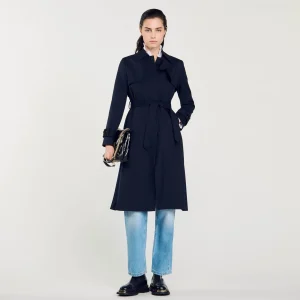 Sandro Paris Trench Coat Com Insercao Plissada-Mulheres Casacos