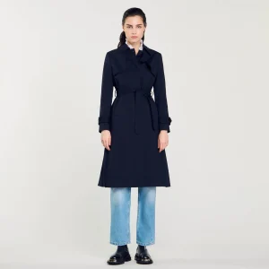 Sandro Paris Trench Coat Com Insercao Plissada-Mulheres Casacos
