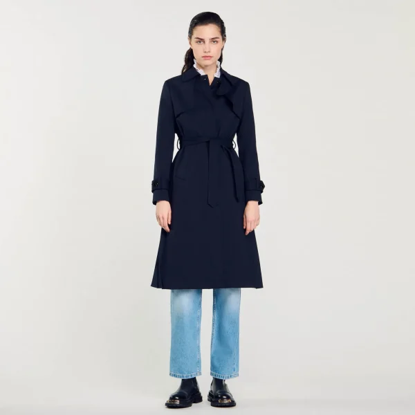 Sandro Paris Trench Coat Com Insercao Plissada-Mulheres Casacos