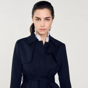 Sandro Paris Trench Coat Com Insercao Plissada-Mulheres Casacos