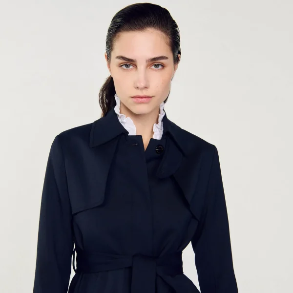 Sandro Paris Trench Coat Com Insercao Plissada-Mulheres Casacos