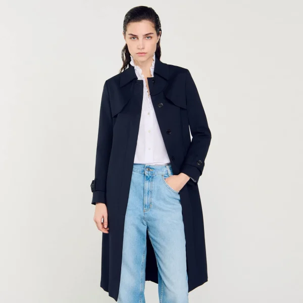 Sandro Paris Trench Coat Com Insercao Plissada-Mulheres Casacos