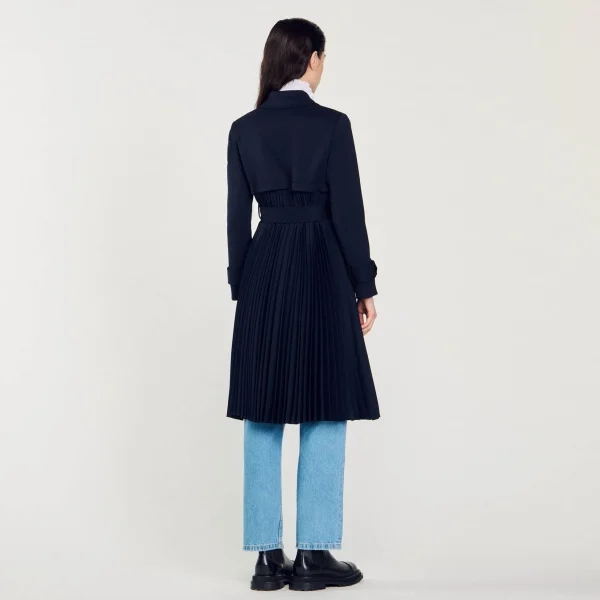 Sandro Paris Trench Coat Com Insercao Plissada-Mulheres Casacos